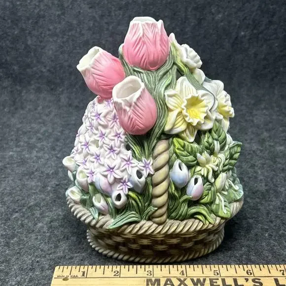 PartyLite Floral Spring Basket Tealight Candle Holder Ceramic Flowers RETIRED - Picture 6 of 10